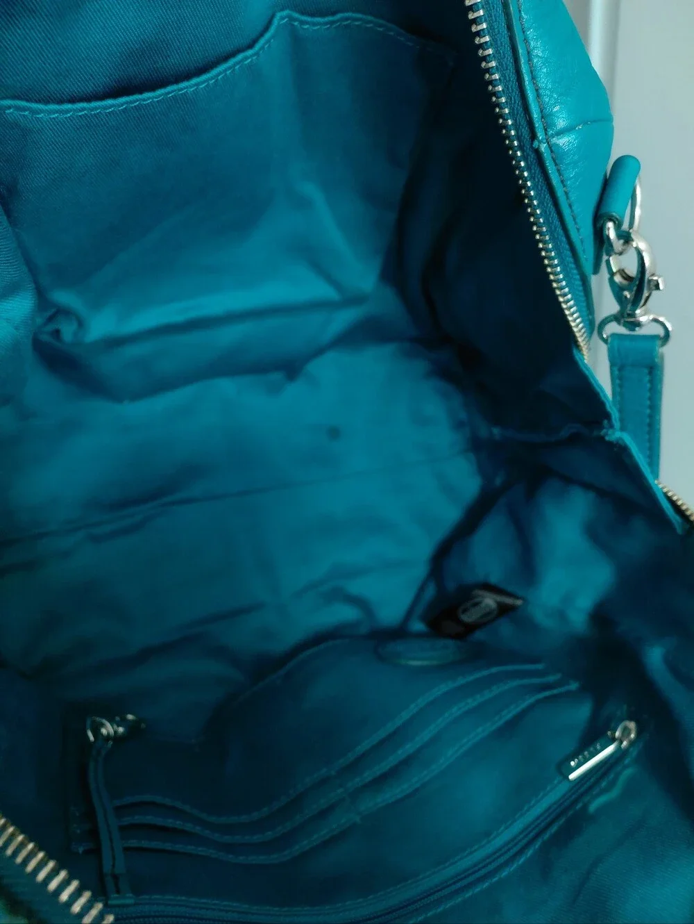 Fossil Teal Leather Satchel Bag Purse With Removable Strap